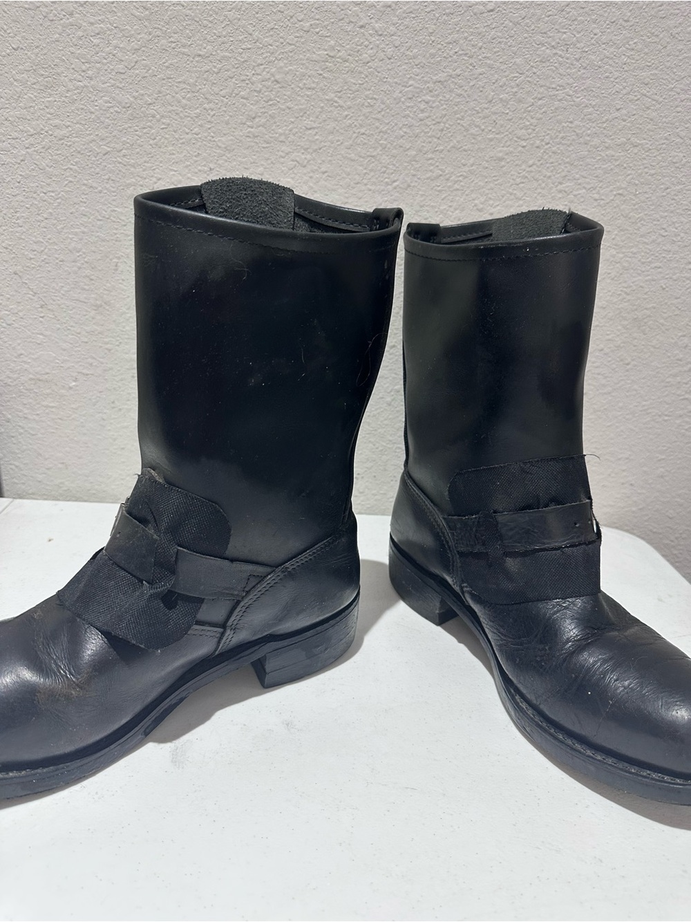 Vintage Vulcan mid sole Tapper sole engineer boots black leather moto buckle - Picture 2 of 9